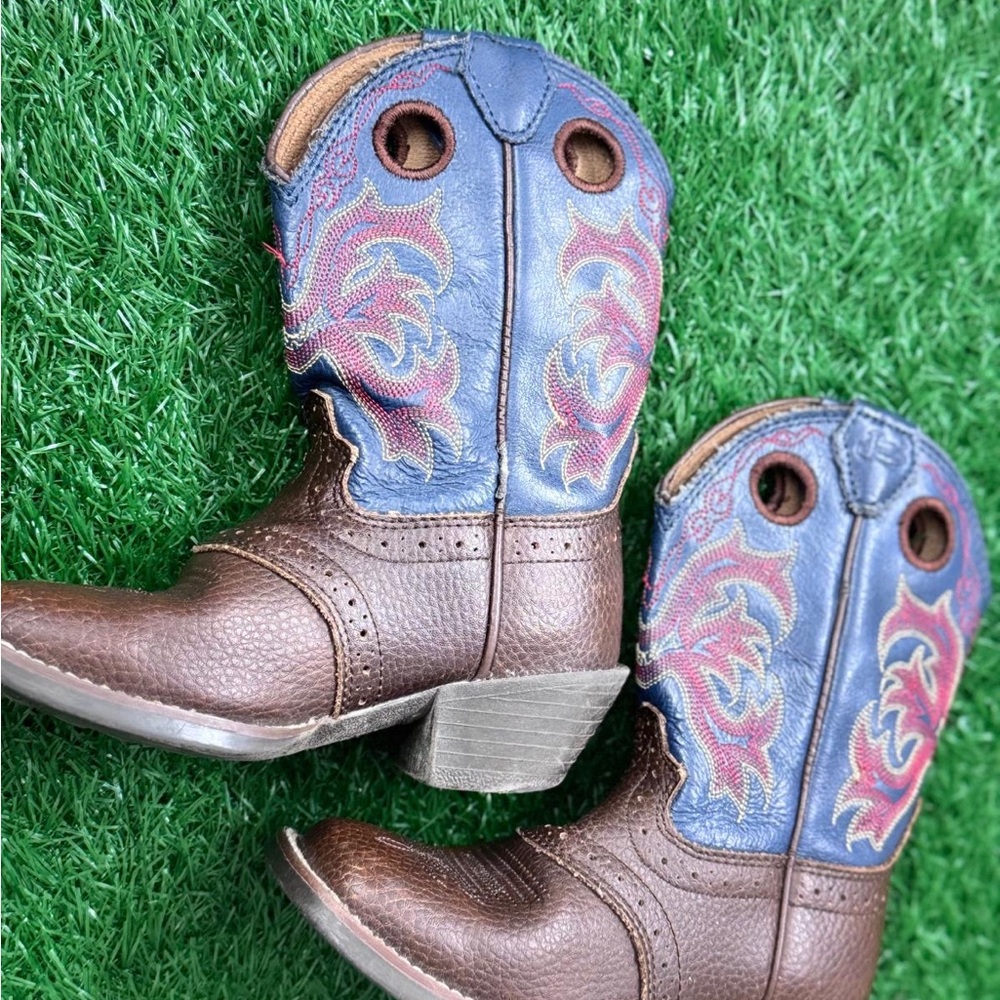 Justin‎ Western Boots Boys Rawhide Saddle Dark Brown 2520JR Size 9D
